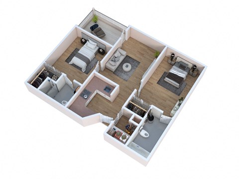 Floor plan for 2 beds, 2 baths